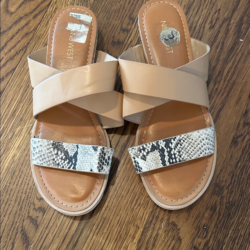 Nine West Beige and Snake Print Sandals - Picture 4 of 8